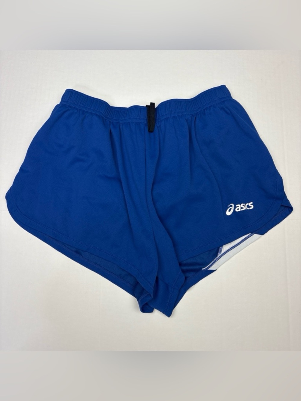 Asics Women Small Workout Shorts Blue White Logo Built In Brief Light Running